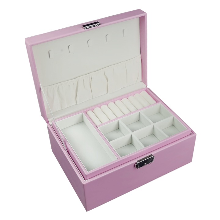 LORA LUXURY Kézzel készített fa ékszerdoboz, bőrrel bélelve, belül finom anyaggal