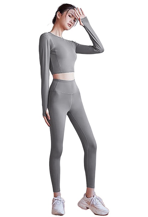 Compleu fitness 2 piese colanti si top BT-3006, Gri