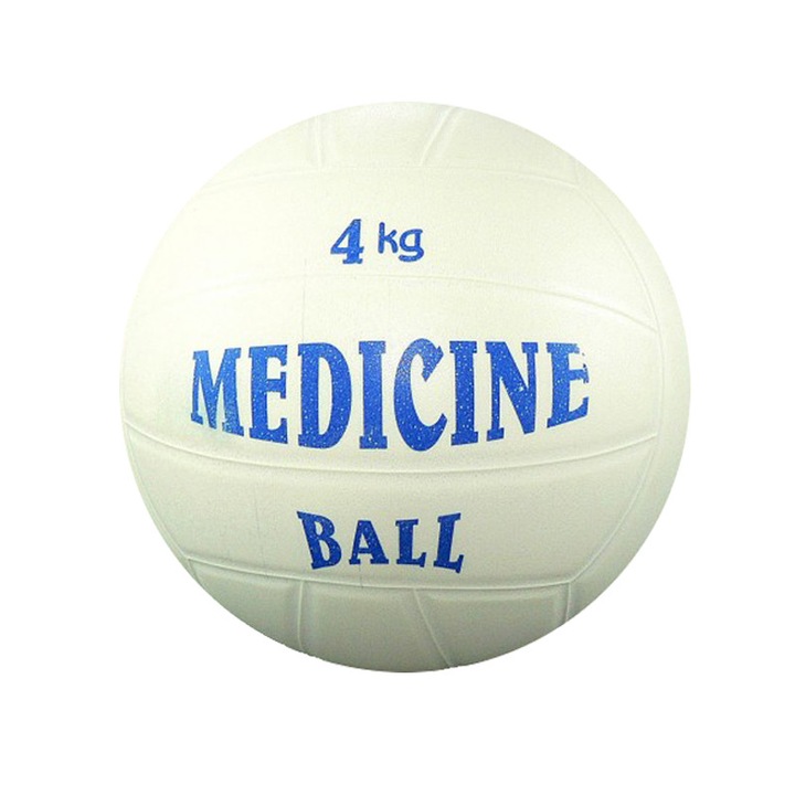 Топка Plasto Ball, Медицинска, 4 кг, гумено-колагенова, течен пълнеж, за закрито/външно, бяла