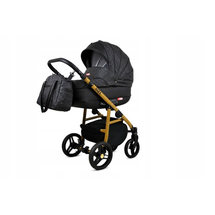 BabyLux Babakocsi 3 az 1-ben Axel Szén Megfordítható Mély Alumínium Aranykeret, Autósülés