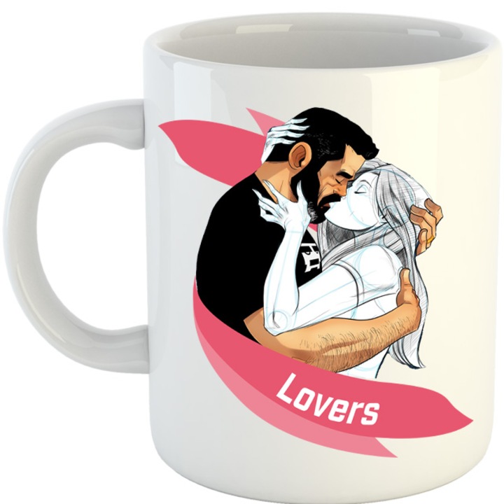 Cana NFT XOXO Lovers Kiss Hug Kind Pencil Sketch, alba, 330 ml