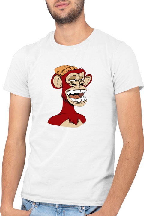 Tricou barbati NFT Monkey Artist Brilliant Idea Concept Block Chain, alb, marime 3XL
