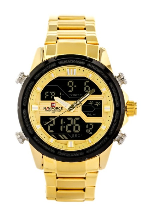 Ceas barbatesc NF9138S, Naviforce, Metal, Negru/Auriu