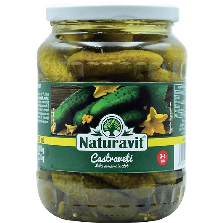 Castraveti cornison 3-6 cm in otet, 720ml, Naturavit