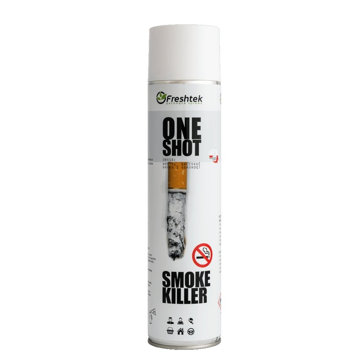 Ароматизатор за кола One Shot, Freshtek, Против тютюн, Неутрализиране на миризми, 600 ml
