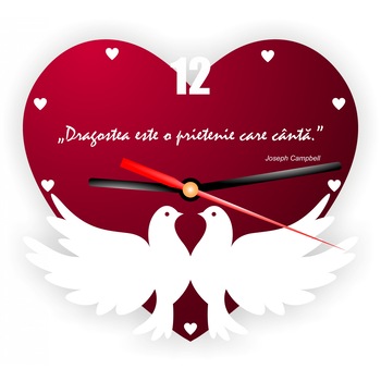 Ceas de perete prietenie inimioara cu porumbei decoratiune cadou special Ceas de perete prietenie inimioara cu porumbei decoratiune cadou special