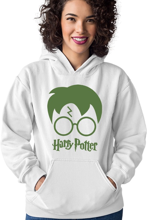 Hanorac dama Harry Potter Logo Hair Style Glasses, Alb