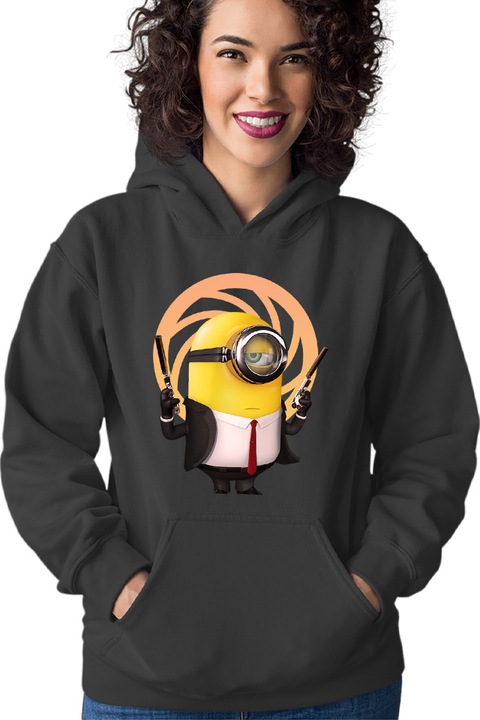 Hanorac dama James Bond Minions Funny Animation, Negru