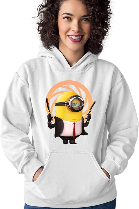 Hanorac dama James Bond Minions Funny Animation, Alb