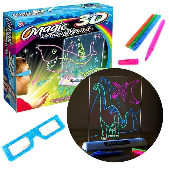 Tabla de Desen 3D Magica cu Iluminare LED pentru Copii