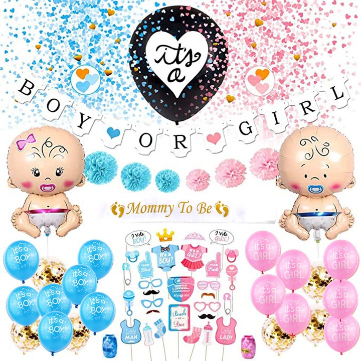 Балони EZGETOP Gender Reveal, Многоцветни, Комплект от 65