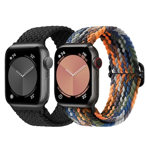 Set 2 curele smartwatch, Matcheasy, Nylon, Compatibila cu Apple Watch 9 8 7 6 5 4 3 2 1, Display 42/44/45/49 mm, Negru