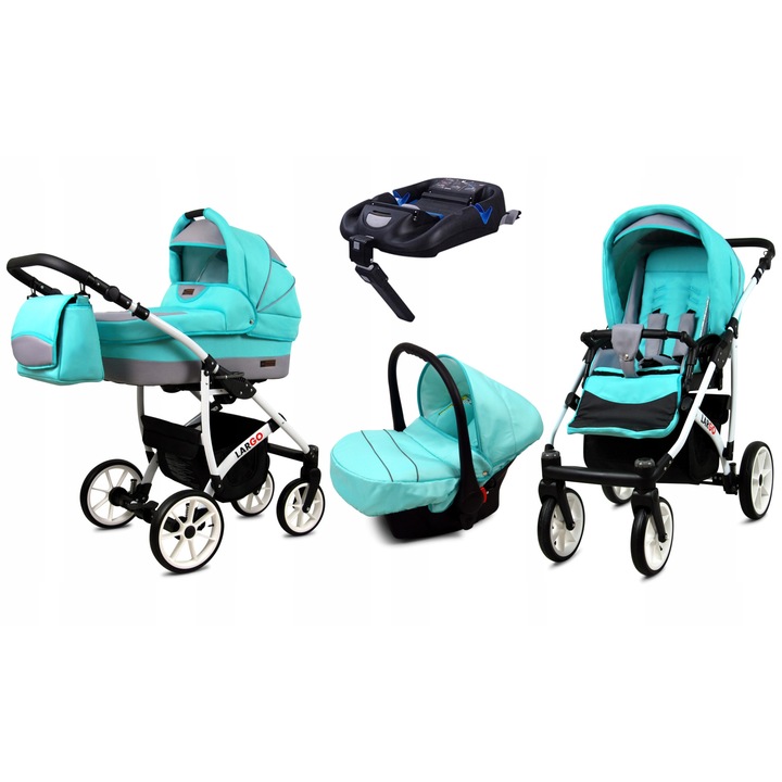 Carucior pentru copii, Baby Lux, 4 in 1, Baza Isofix, Aluminiu/Bumbac, Multicolor
