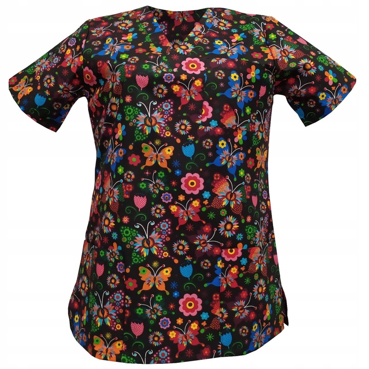 Медицинска блуза с принт на пеперуди M&C, Памук, Многоцветна, XL
