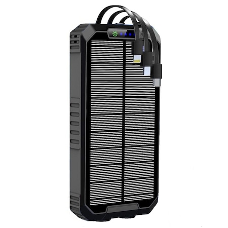 Power Bank solar, 30000mAh, 5V/3A, 15W, Cu incarcare rapida QC3.0, 6 iesiri, Incarcare wireless, Lanterna duala, 17,5×3×8,5 cm, Negru