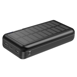 Power Bank solar, ABS, 30000mAh, 5V/2.1A, 2 porturi USB Incarcare rapida, 14,2×3×7 cm, Negru