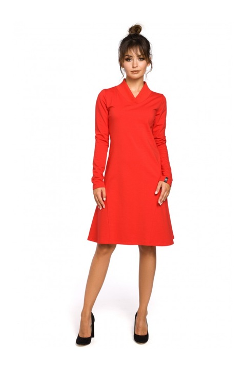 Рокля, Памук - Еластан, Сива, Червен, M