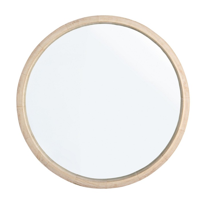 Kerek dekoratív fali tükör natúr fa kerettel Tiziano 52x5 cm