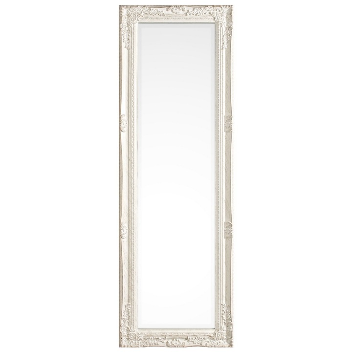 Dekoratív fali tükör Miro fehér patinás polirezin kerettel 42x3x132 cm
