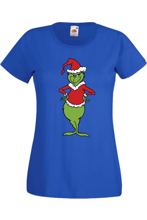 Tricou Dama Craciun cadou Christmas Hollydays Tralala Grinch 01, Albastru, XS