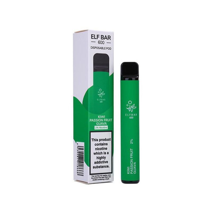 Kit Tigara Electronica Elf Bar Vape Pen - Kiwi Passion fruit Guava, Dispozitiv de unica folosinta,2ml,20mg NicSalt, autonomie,600 pufuri