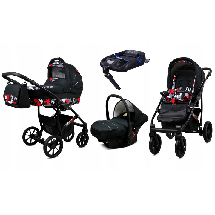Carucior pentru copii, Baby Lux, 4 in 1, Baza Isofix, Aluminiu/Bumbac, Multicolor