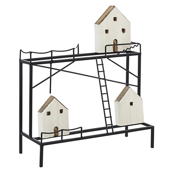 Decoratiune de masa din lemn alb natur si metal negru Housing 23 cm x 10 cm x 29 h