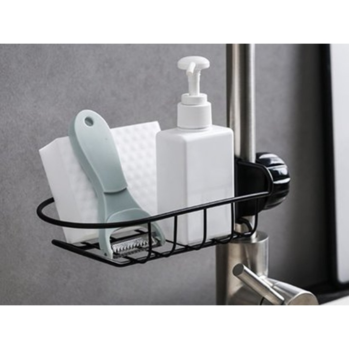 Organizator chiuveta, Zola®, pentru depozitarea buretilor, metalic, drepptunghiular, negru