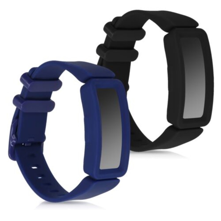 Комплект от 2 каишки за Fitbit Ace 2, Kwmobile, черно/синьо, силикон, 50102.01