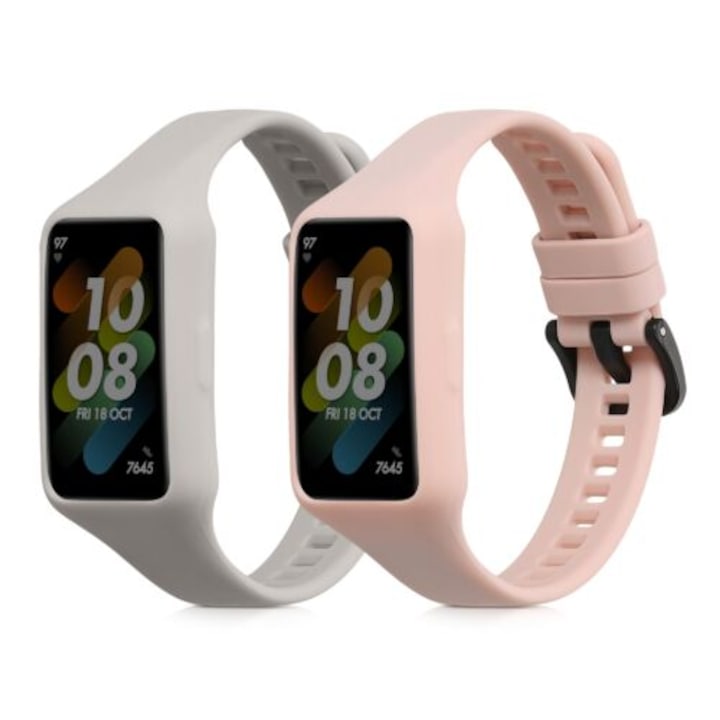 2 db pánt készlet Huawei Band 7/Band 6 Pro/Honor Band 6, Kwmobile, rózsaszín/szürke, szilikon, 58977.03