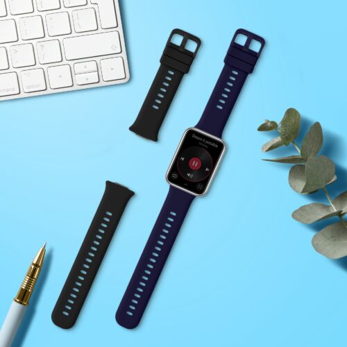 Комплект 2 каишки за Huawei Watch Fit 2, Kwmobile, черен/син, силикон ...