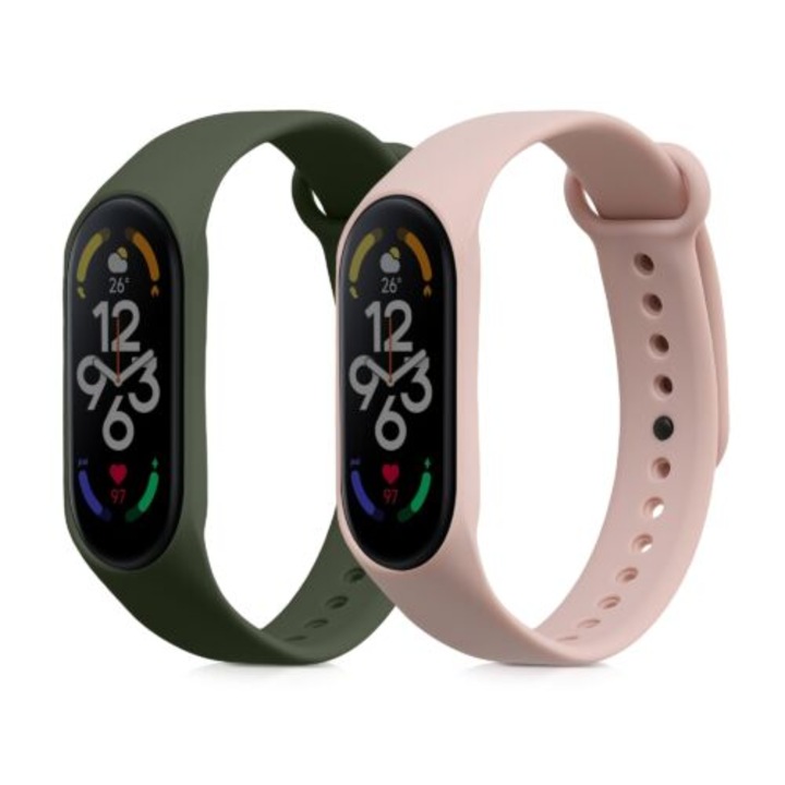 2 db Óraszíj Xiaomi Mi Band 7/Mi Band 6/Mi Band 5, Kwmobile, zöld/rózsaszín, szilikon, 58885.06
