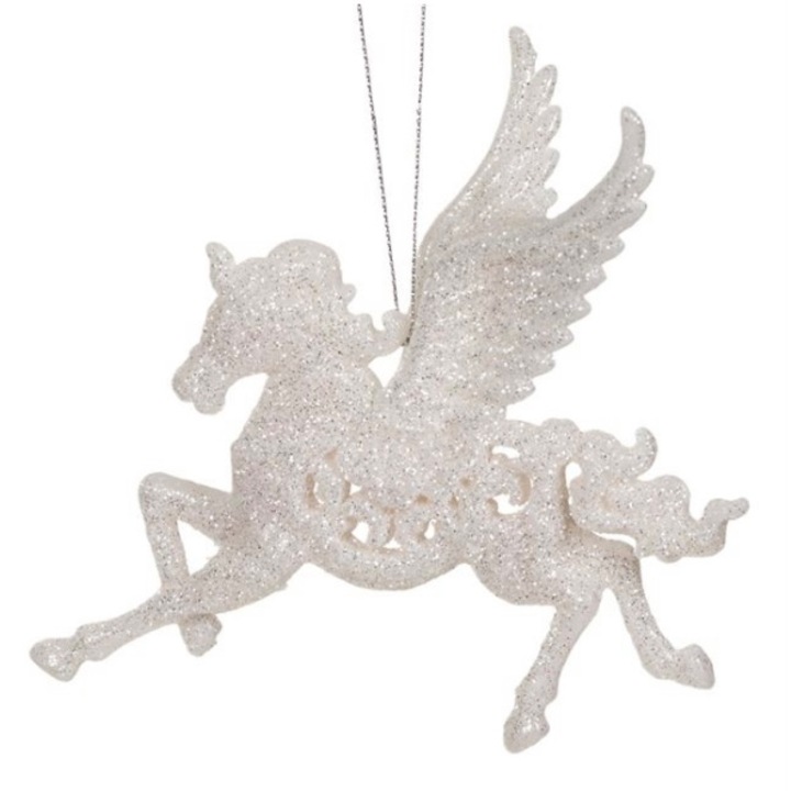 Set 4 ornamente pentru bradul de Craciun, unicorn, cu sclipici, 12 cm
