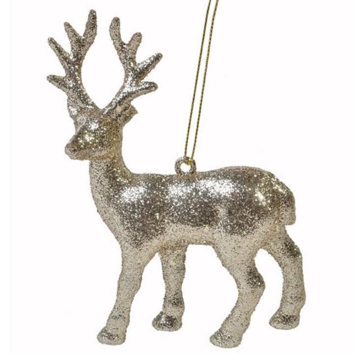 Set 4 ornamente pentru bradul de Craciun, ren, sampanie, 12.5 cm