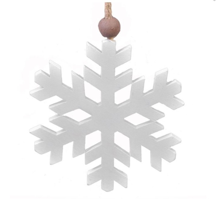 Set 4 ornamente pentru bradul de Craciun, fulg de zapada, alb, 10 cm