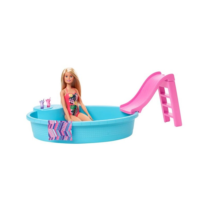 Кукла Barbie, Басейн, Коктейл, Кърпа, Пластмаса, 3+ години, Розов/Син