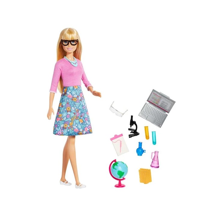 Кукла Barbie, Глобус, Микроскоп, Колби, Чаши, Лаптоп, Аксесоари, Пластмаса, 3+ години, Розов