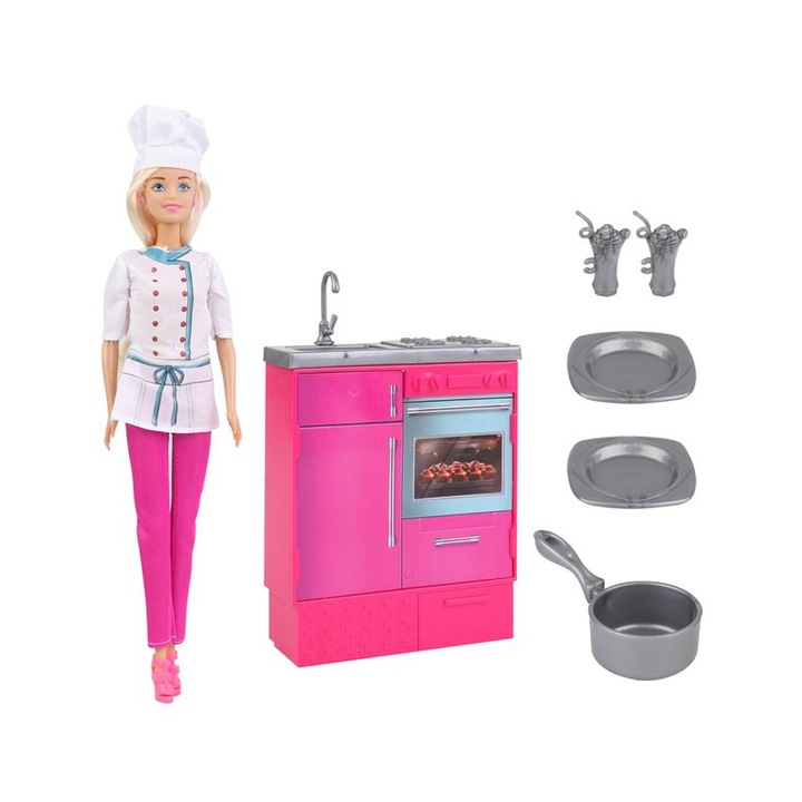 Кукла Betty, Кухня, Аксесоари, Пластмаса, 3+ години, Розов/Сив