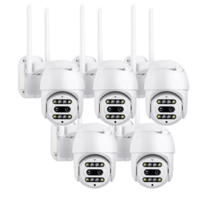 Set 5 camere supraveghere, WiFi, Full HD, Pentru exterior, Zoom 10X, Telecomanda, Rotitiv, Viziune nocturna, Alb