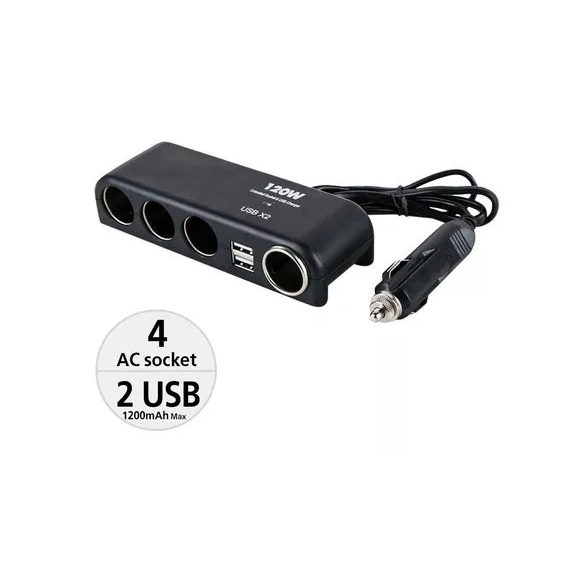 Автомобилен контакт Olesson 1525, 120W, 2 x USB, 3 гнезда и изход за ...