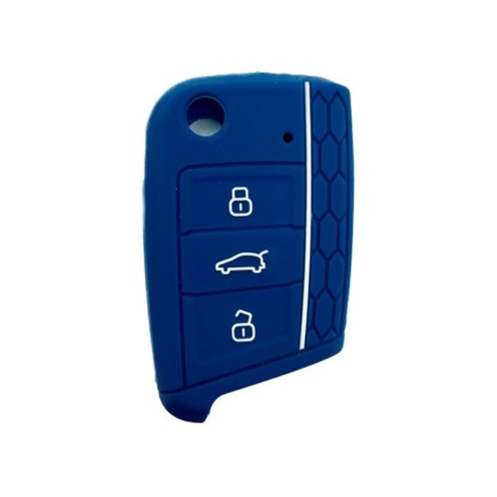Калъф за автомобилен ключ, За VW Tiguan T-Roc T-Cross Polo Golf Seat Leon Ateca Skoda Octavia Scala Rapid Fabia Kamiq Karoq, Син