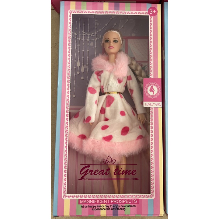 Baba bundával Great Time, 30cm, fehér/rózsaszín