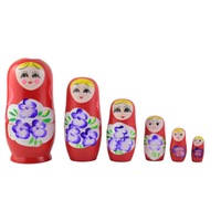 Set 6 papusi Matrioska din lemn pictate manual cu vopsele non toxice 15X8 cm