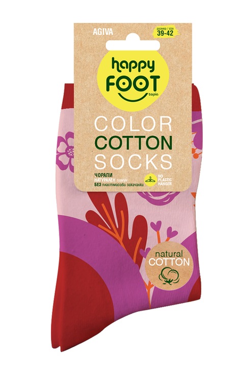 Sosete dama Agiva Happy Foottopia, Bumbac natural, Rosu