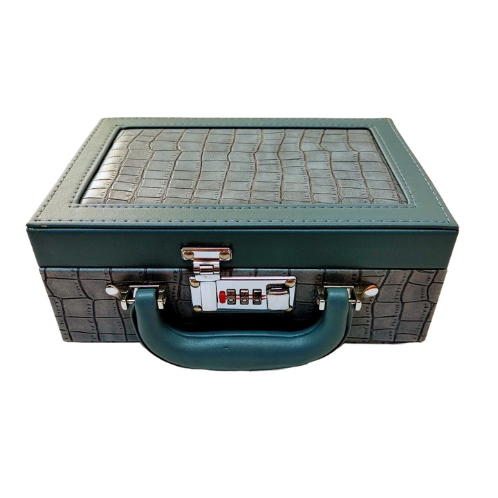 Ékszerdoboz, ökológiai bőr, zöld, 24 cm x 16 cm, R14-01