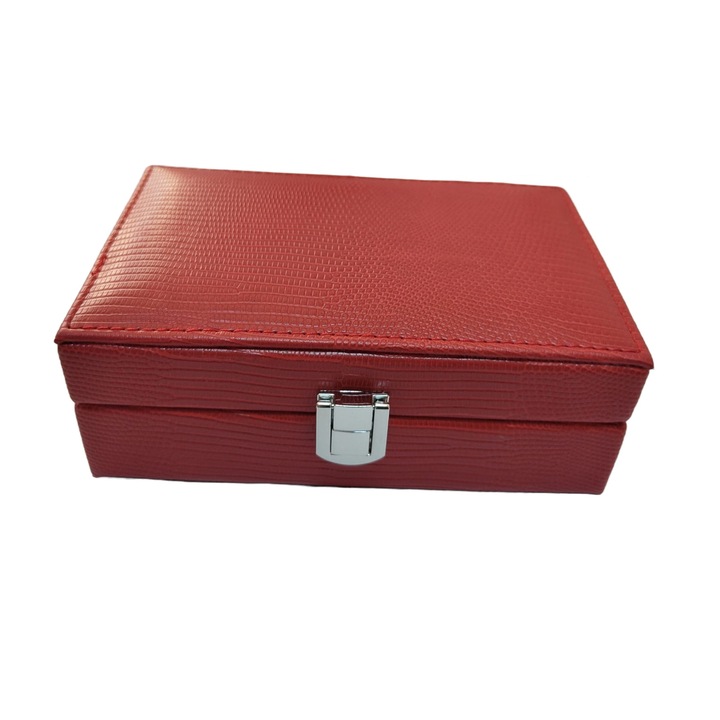 Ékszerdoboz, ökológiai bőr, piros, 16 cm x 11 cm, R14-07