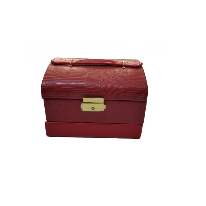 Ékszerdoboz, ökológiai bőr, piros, 2 fiókos, 22 cm x 17 cm, R14-09