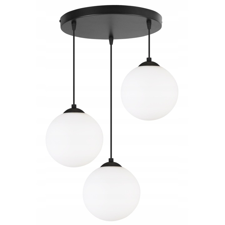 Plafoniera suspendata, Light Home, Florence, reglabile, Lungime 90 cm, Latime 45 cm, Abajur 15 cm, E27, 3 punct de lumina, sticla, Alb/Negru