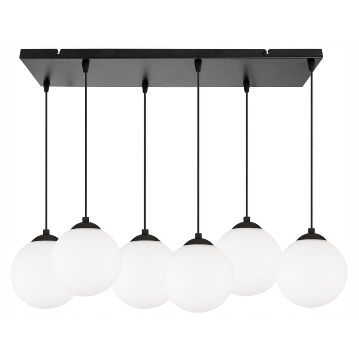 Plafoniera suspendata, Light Home, Florence, reglabile, Lungime 90 cm, Latime 75 cm, Abajur 15 cm, E27, 6 punct de lumina, sticla, Alb/Negru