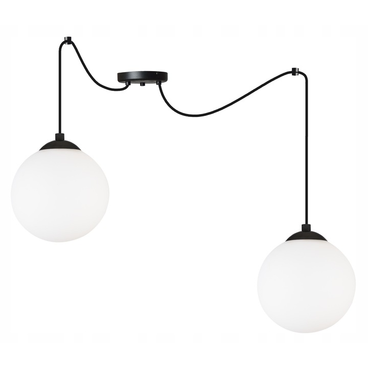 Plafoniera suspendata, Light Home, Florence, reglabile, Lungime 200 cm, Latime 15 cm, Abajur 15 cm, E27, 2 punct de lumina, sticla, Alb/Negru